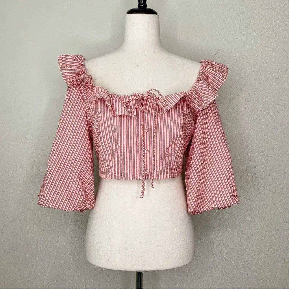 NWT Zara Women’s Size Medium Striped Ruffles Crop Top